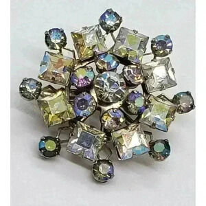 Vintage AB Rhinestone Snowflake Starburst Statement Pin Brooch Atomic MCM